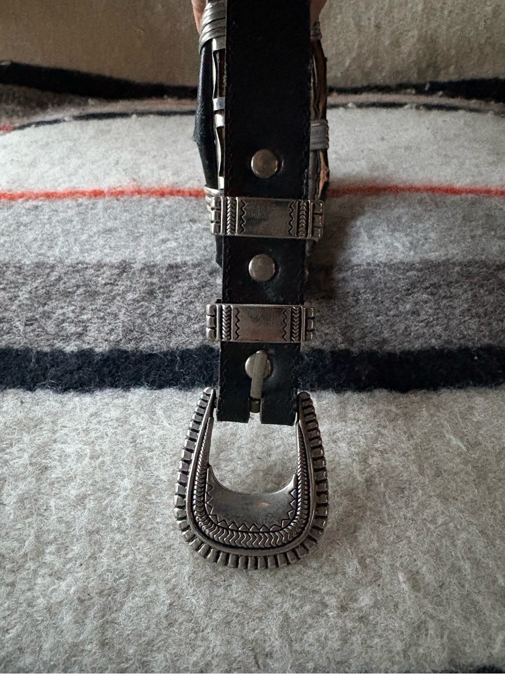 Vintage Black Leather Belt with Silver Western Buckle Accents - Picture 2 of 6